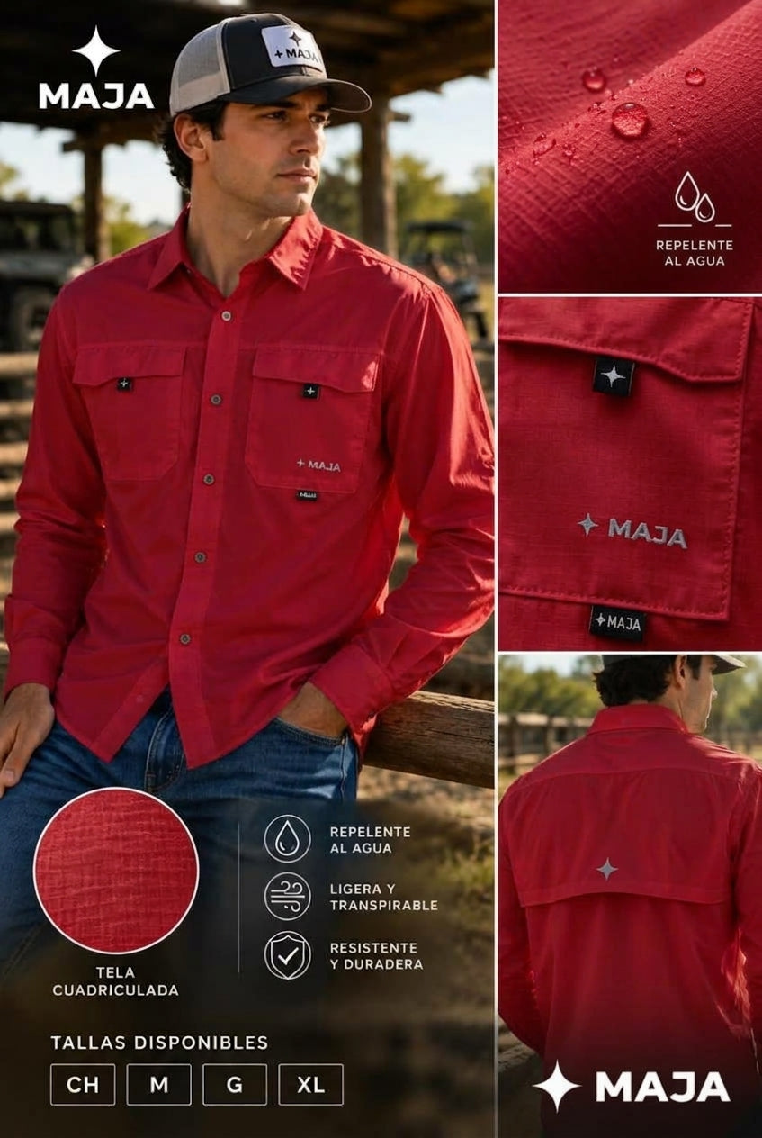 Camisa pescador outdoor - color rojo cereza Mja