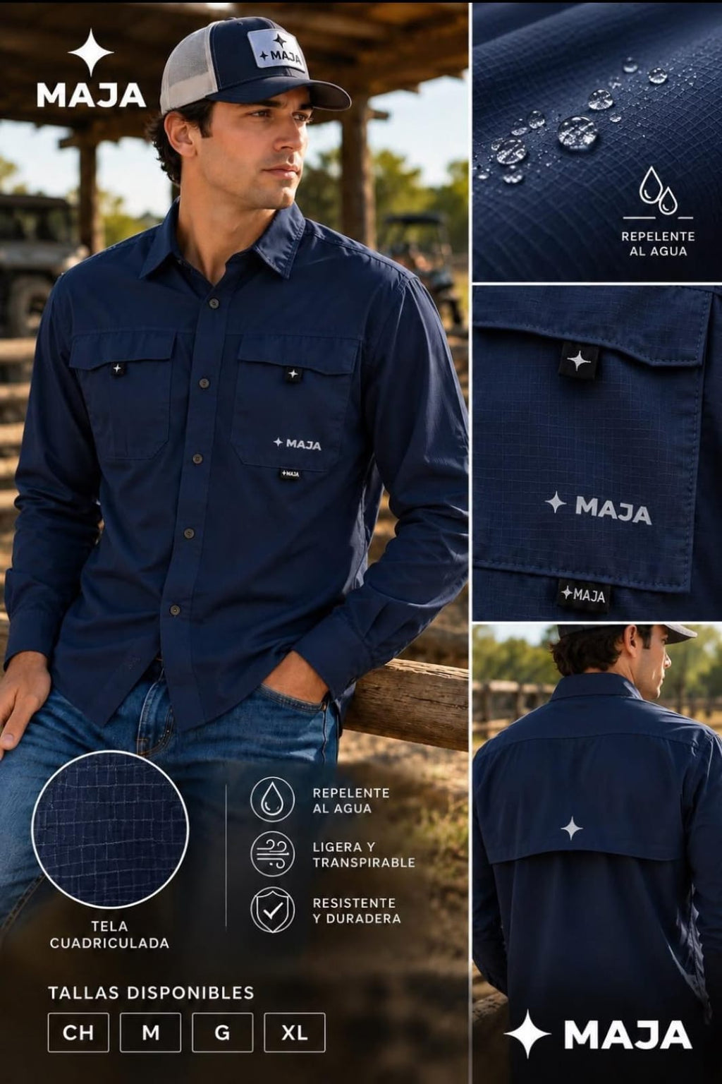 Camisa pescador outdoor -  color azul marino